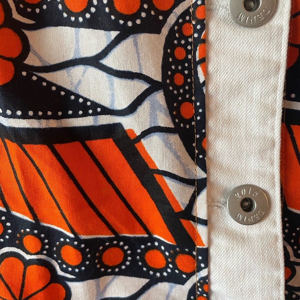 Handcrafted Jean Jacket With African Wax Fabric Panels - Picture 3 of 15